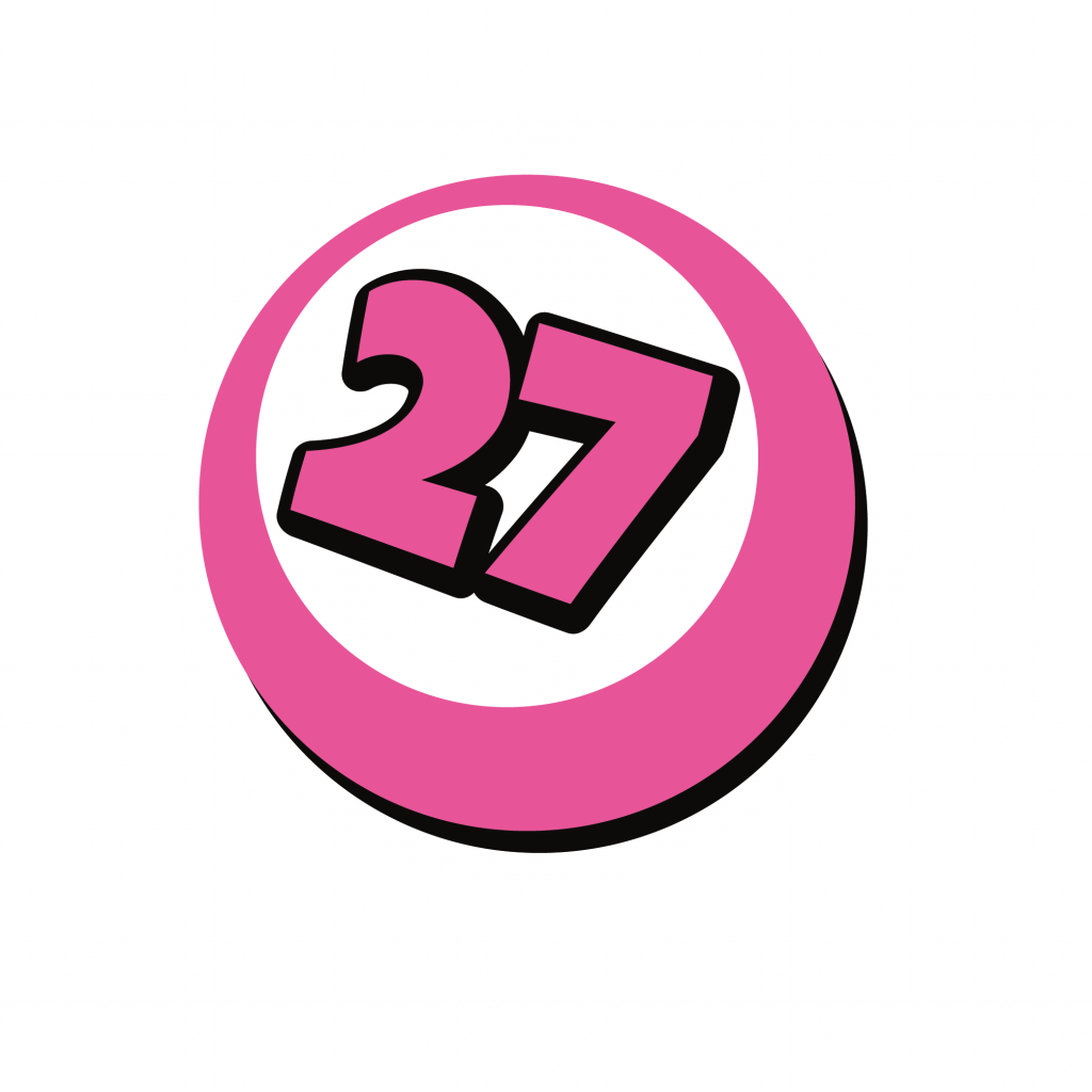Icono de bola de bingo rosa con el número 27 de Loco Bongo