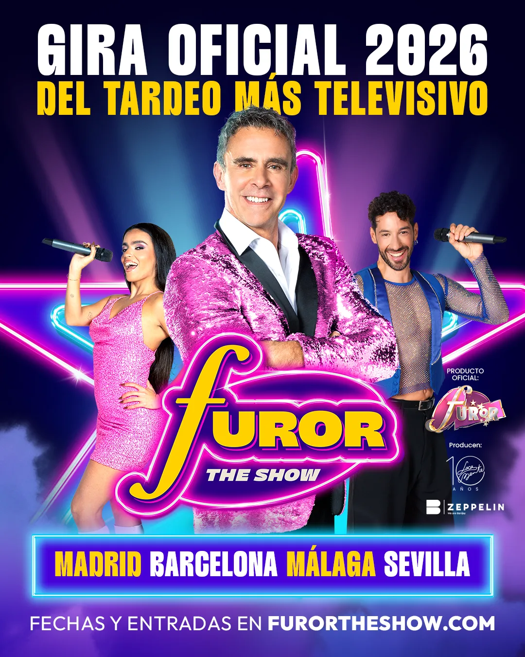 Cartel de la gira oficial 2026 de Furor The Show en Madrid, Barcelona, Málaga y Sevilla